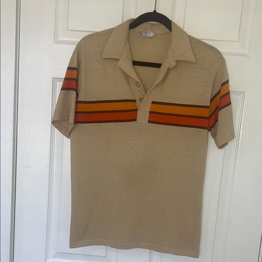 OP Tan and Orange Polo Shirt with Striped Collar